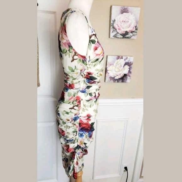 Dolce and Gabbana Ruched Floral Printed Silk Dress - Picture 5 of 7